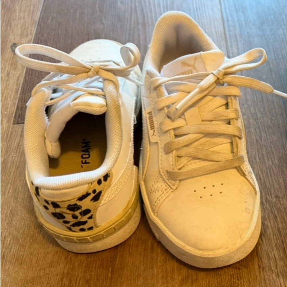 Puma Kids White Sneakers with Gold and Leopard Accents